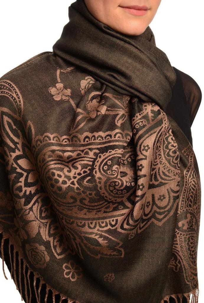 Liss Kiss Paisley & Roses On Black Pashmina Feel With Tassels - Scarf