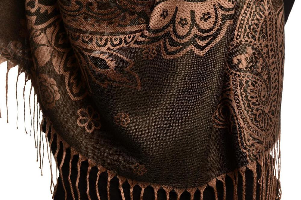 Liss Kiss Paisley & Roses On Black Pashmina Feel With Tassels - Scarf