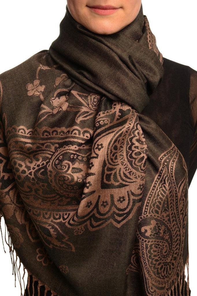 liss kiss Paisley & Roses On Black Pashmina Feel With Tassels - Scarf