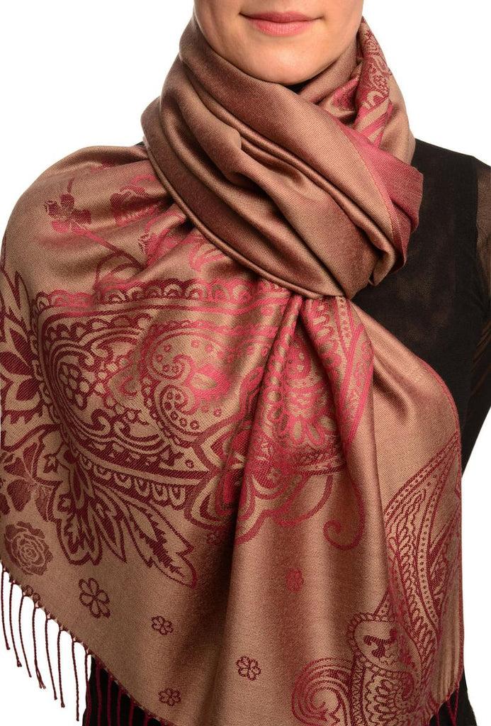 liss kiss Paisley & Roses On Brown Pashmina Feel With Tassels - Scarf