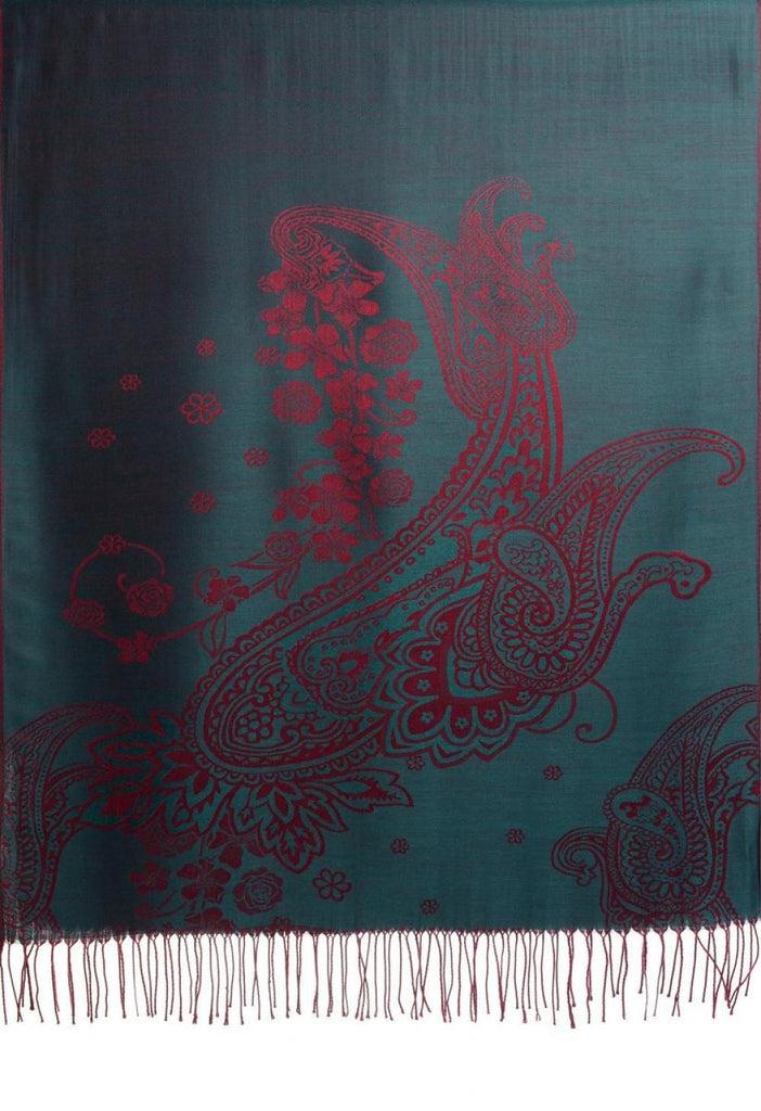 Liss Kiss Paisley & Roses On Cerulean Blue Pashmina Feel With Tassels - Scarf