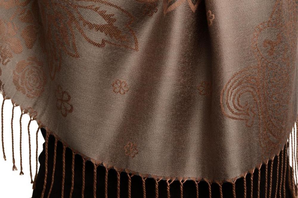 Liss Kiss Paisley & Roses On Dark Grey Pashmina Feel With Tassels - Scarf