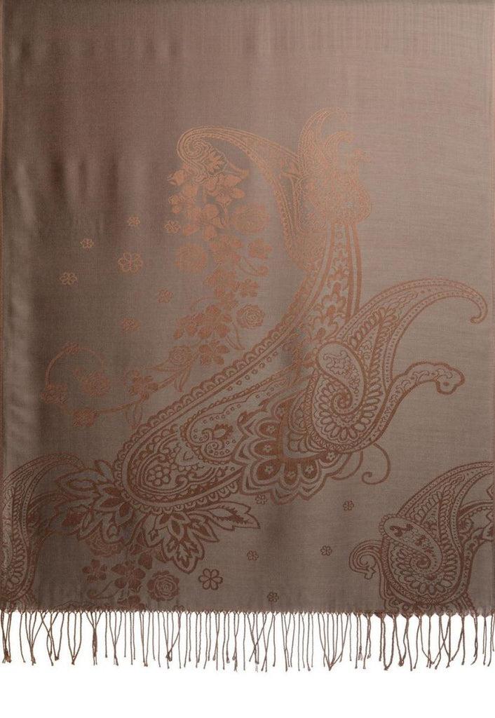 Liss Kiss Paisley & Roses On Dark Grey Pashmina Feel With Tassels - Scarf