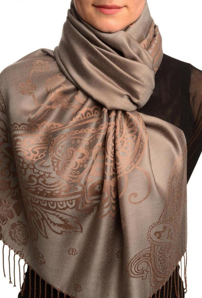 liss kiss Paisley & Roses On Dark Grey Pashmina Feel With Tassels - Scarf