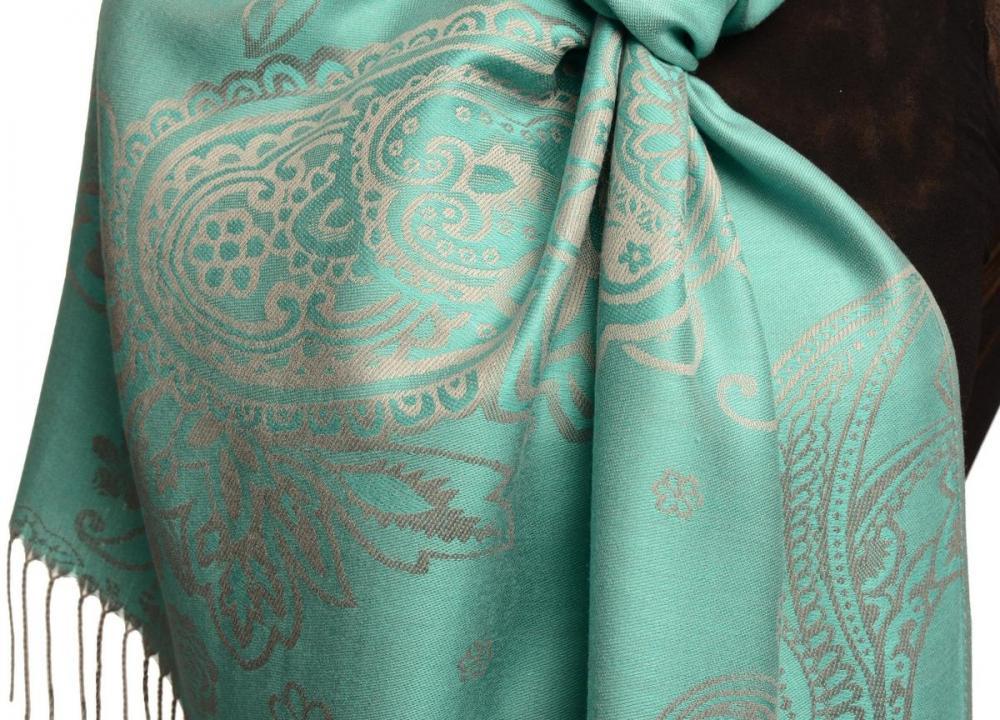 Liss Kiss Paisley & Roses On Eton Blue Pashmina Feel With Tassels - Scarf