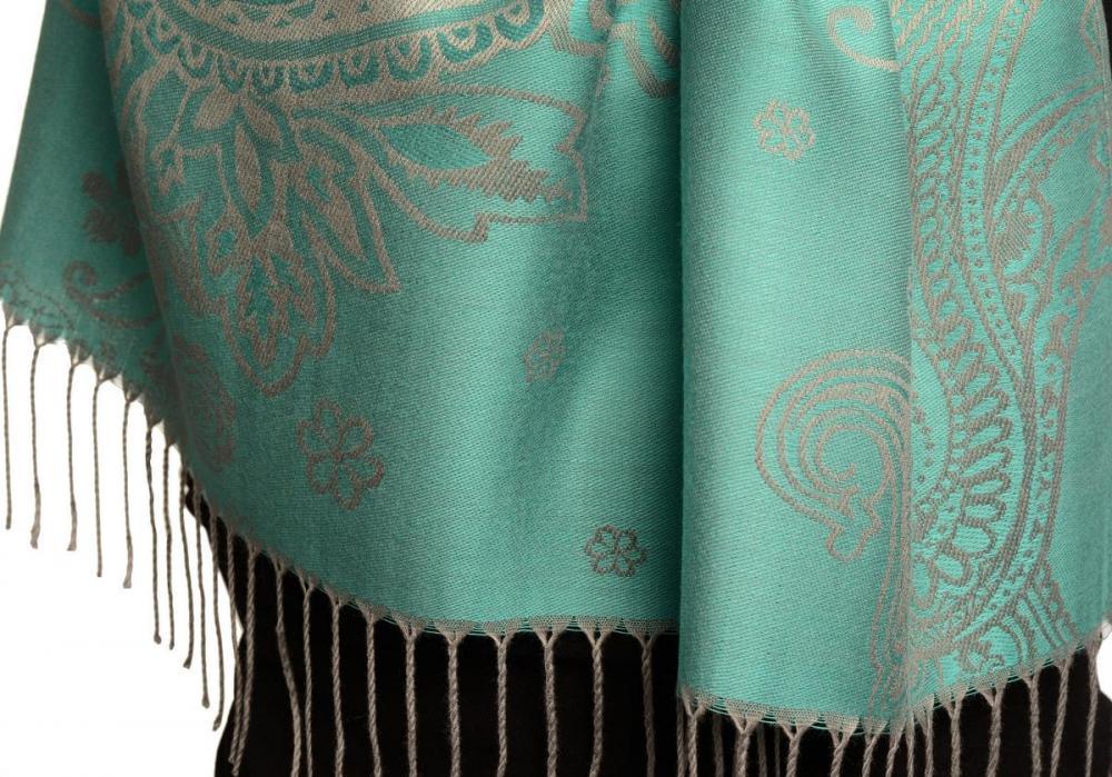 Liss Kiss Paisley & Roses On Eton Blue Pashmina Feel With Tassels - Scarf