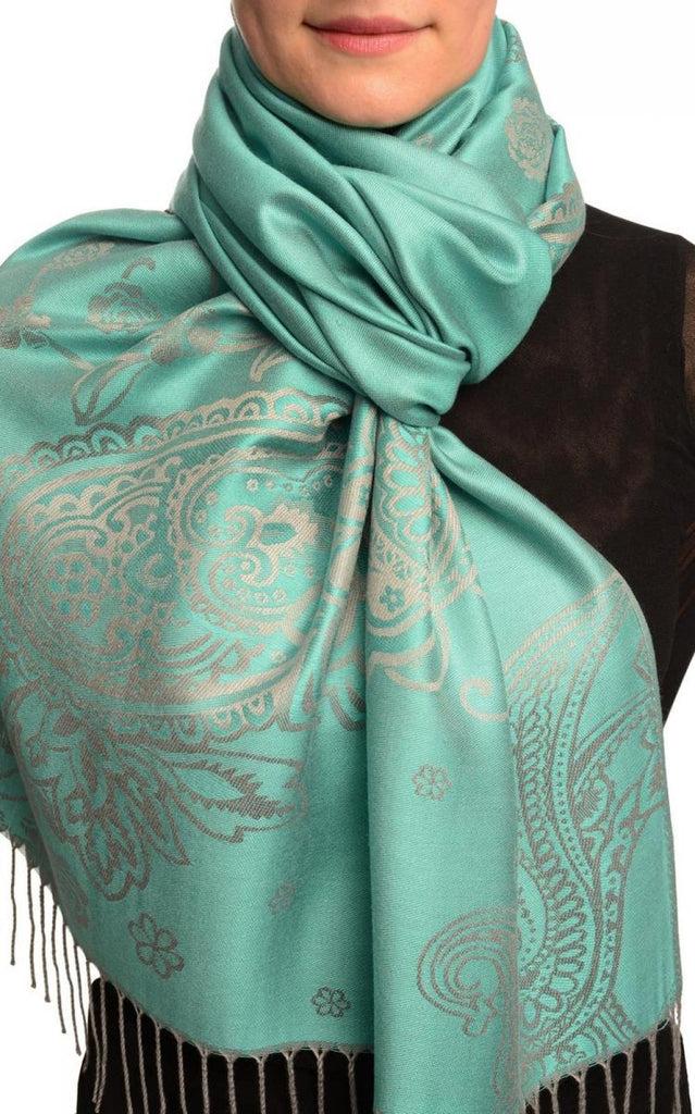 liss kiss Paisley & Roses On Eton Blue Pashmina Feel With Tassels - Scarf