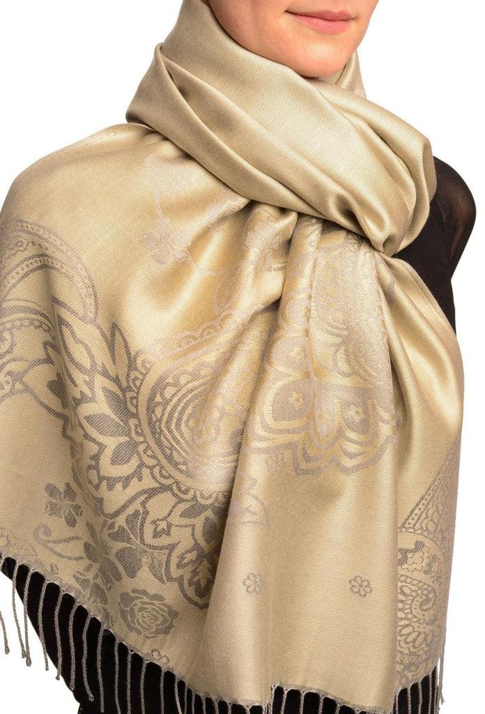 Liss Kiss Paisley & Roses On Grey Pashmina Feel With Tassels - Scarf