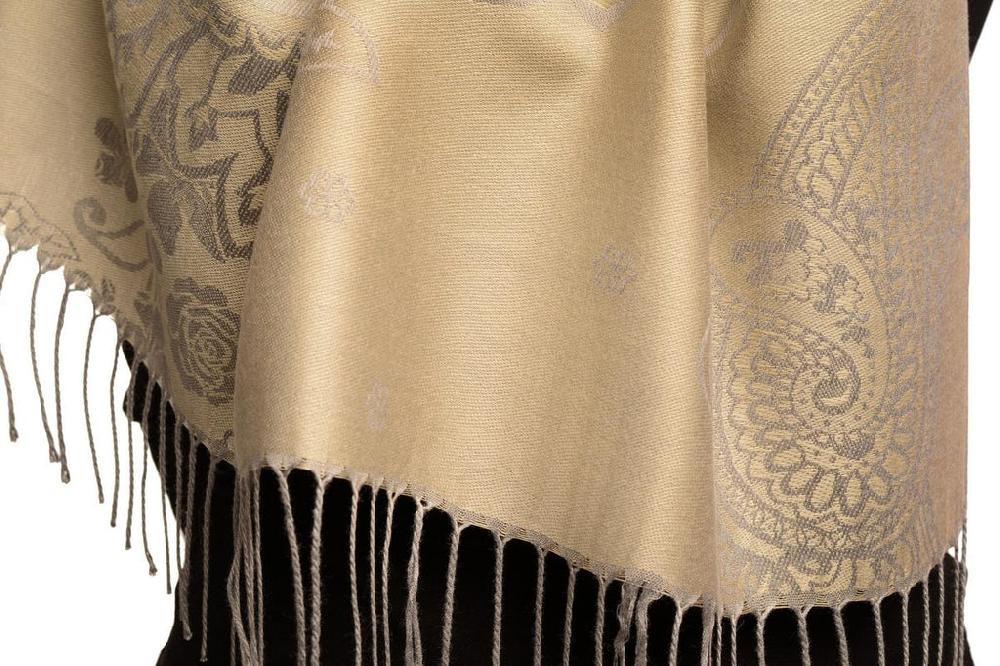 Liss Kiss Paisley & Roses On Grey Pashmina Feel With Tassels - Scarf