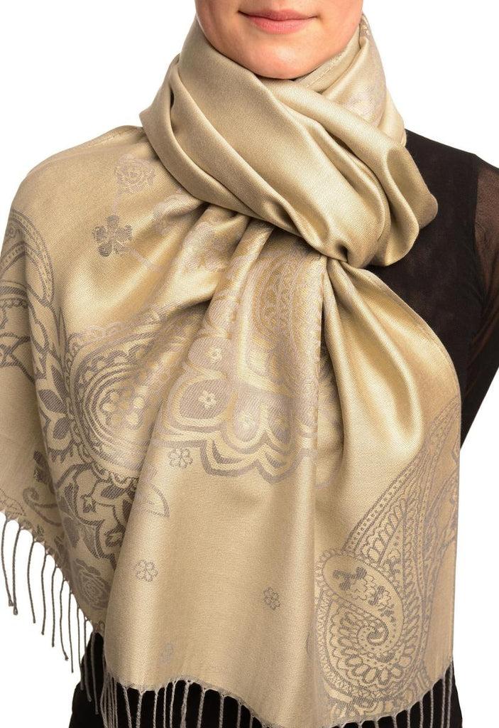 liss kiss Paisley & Roses On Grey Pashmina Feel With Tassels - Scarf