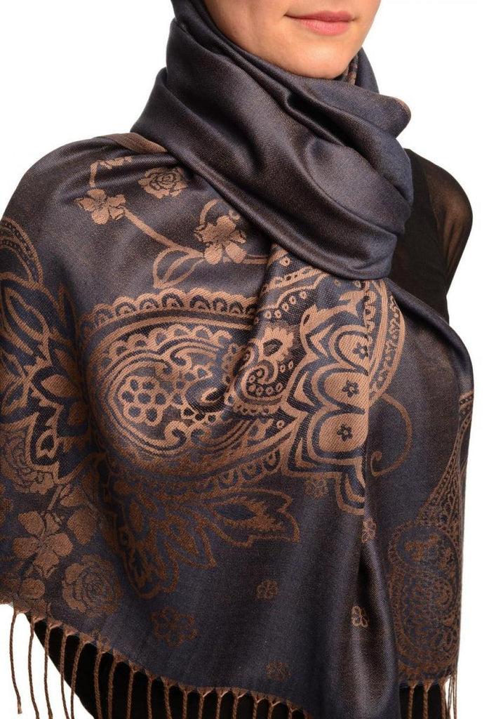 Liss Kiss Paisley & Roses On Midnight Blue Pashmina Feel With Tassels - Scarf
