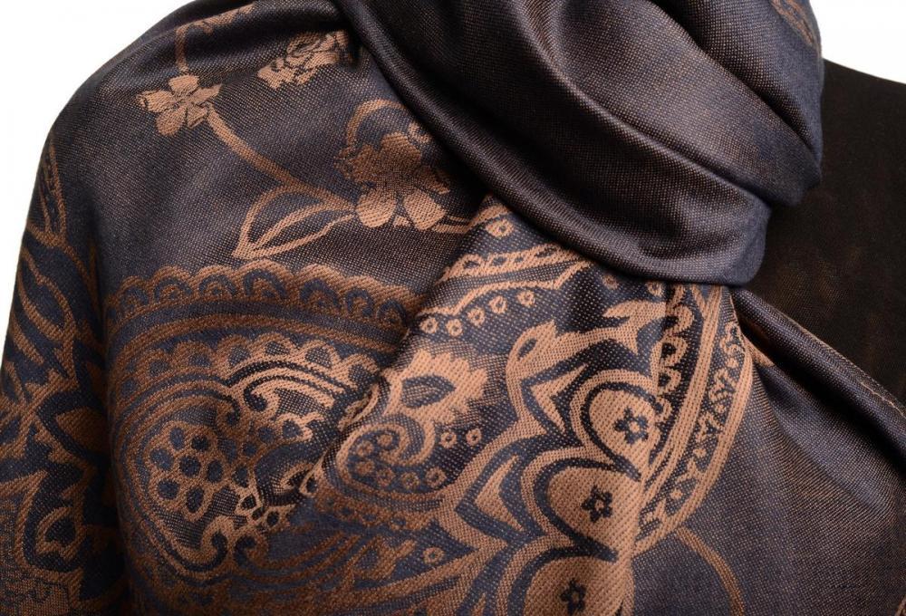 Liss Kiss Paisley & Roses On Midnight Blue Pashmina Feel With Tassels - Scarf