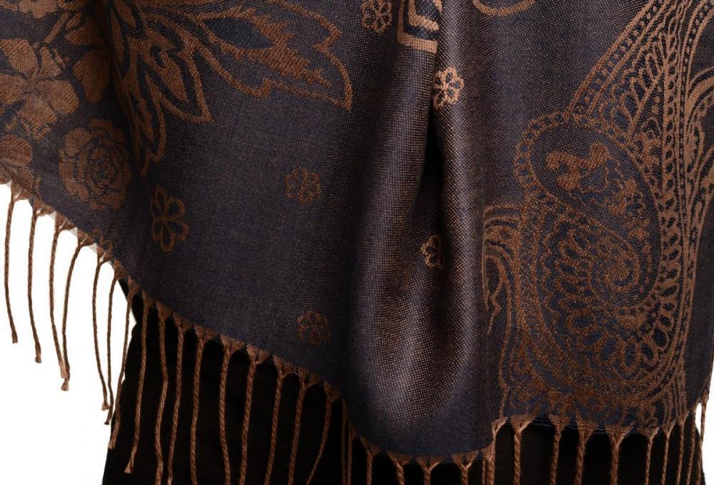 Liss Kiss Paisley & Roses On Midnight Blue Pashmina Feel With Tassels - Scarf