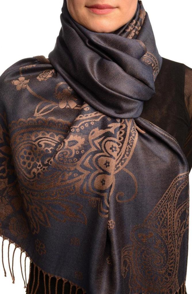 liss kiss Paisley & Roses On Midnight Blue Pashmina Feel With Tassels - Scarf