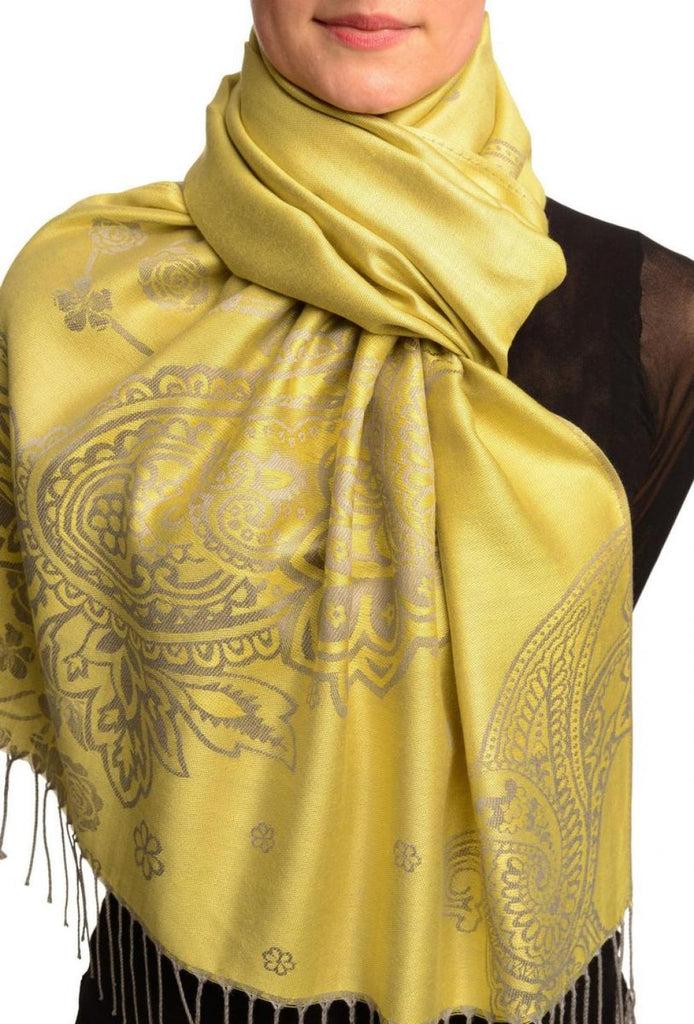 liss kiss Paisley & Roses On Pear Green Pashmina Feel With Tassels - Scarf