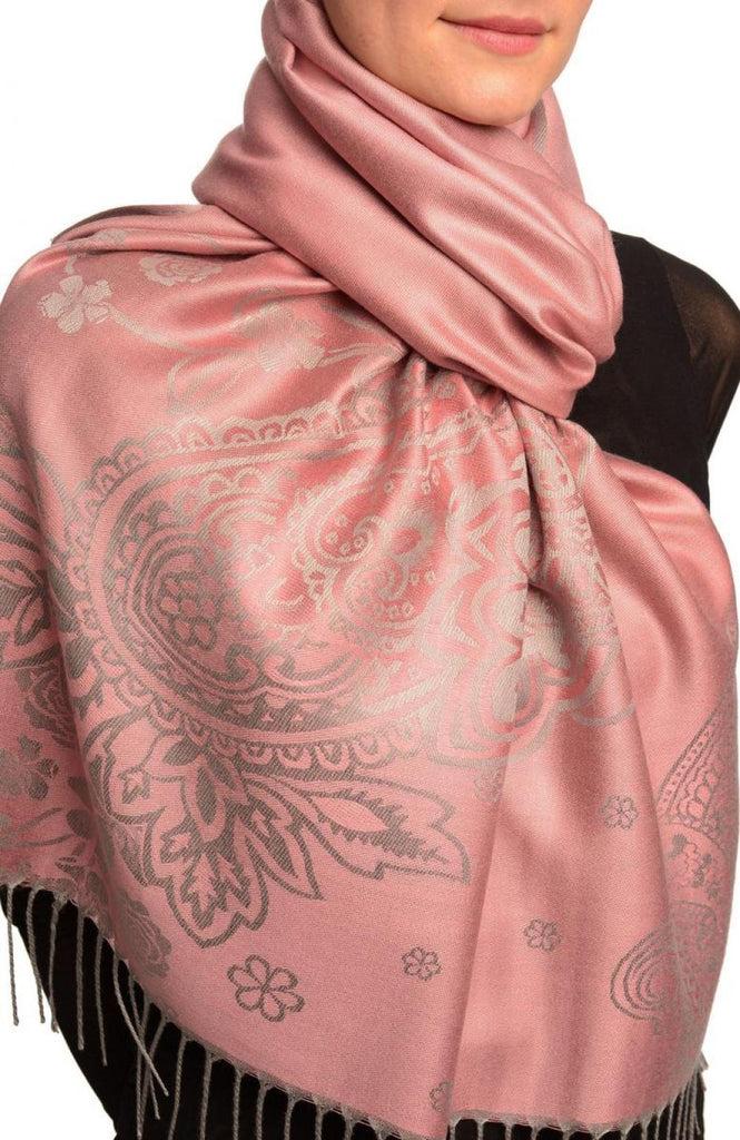 Liss Kiss Paisley & Roses On Puce Pink Pashmina Feel With Tassels - Scarf