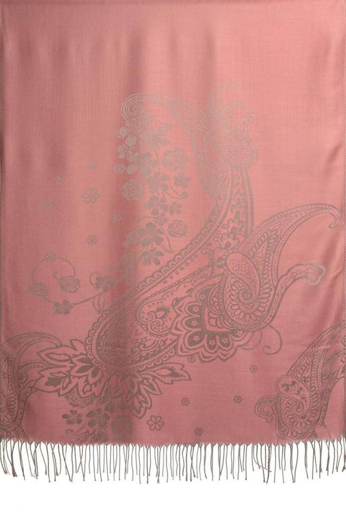 Liss Kiss Paisley & Roses On Puce Pink Pashmina Feel With Tassels - Scarf