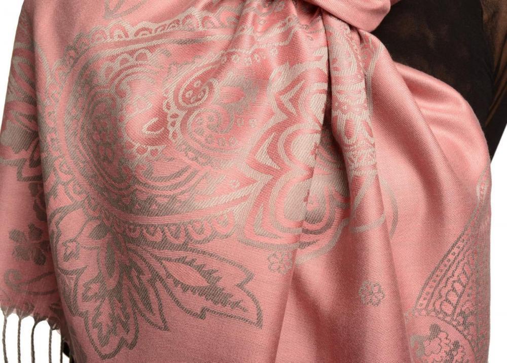 Liss Kiss Paisley & Roses On Puce Pink Pashmina Feel With Tassels - Scarf