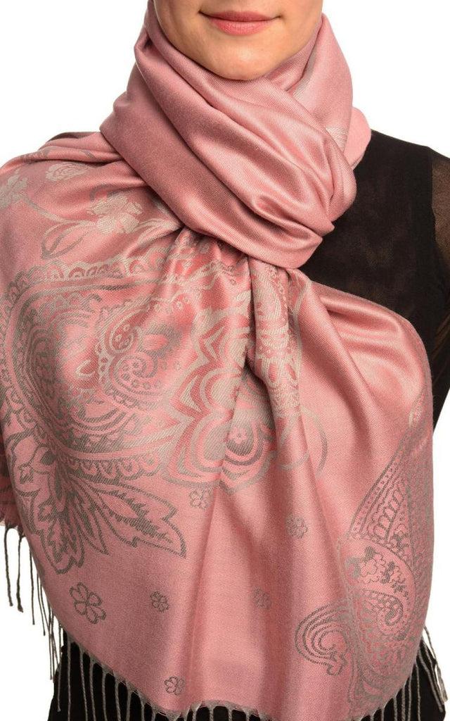 liss kiss Paisley & Roses On Puce Pink Pashmina Feel With Tassels - Scarf