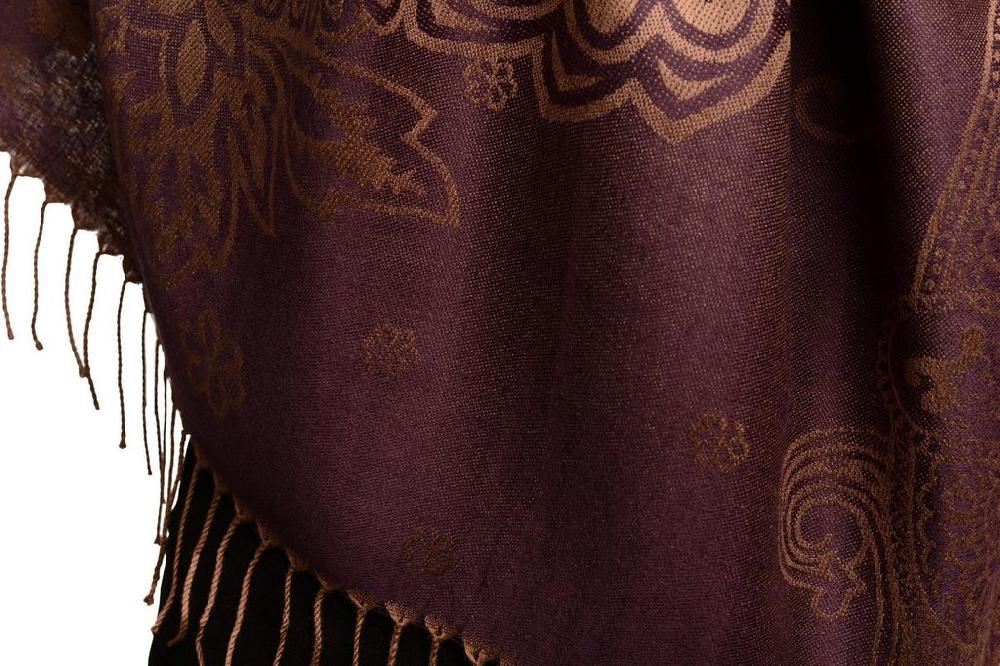 Liss Kiss Paisley & Roses On Purple Pashmina Feel With Tassels - Scarf
