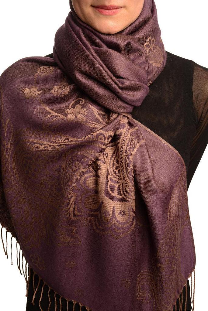 liss kiss Paisley & Roses On Purple Pashmina Feel With Tassels - Scarf