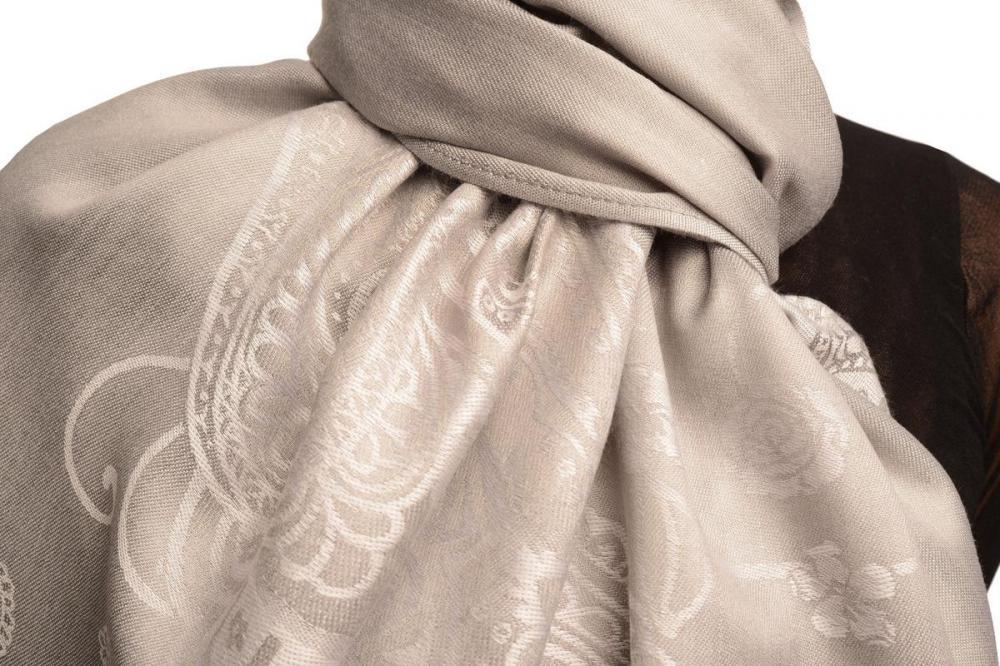 Liss Kiss Paisley & Roses On Silver Grey Pashmina Feel With Tassels - Scarf