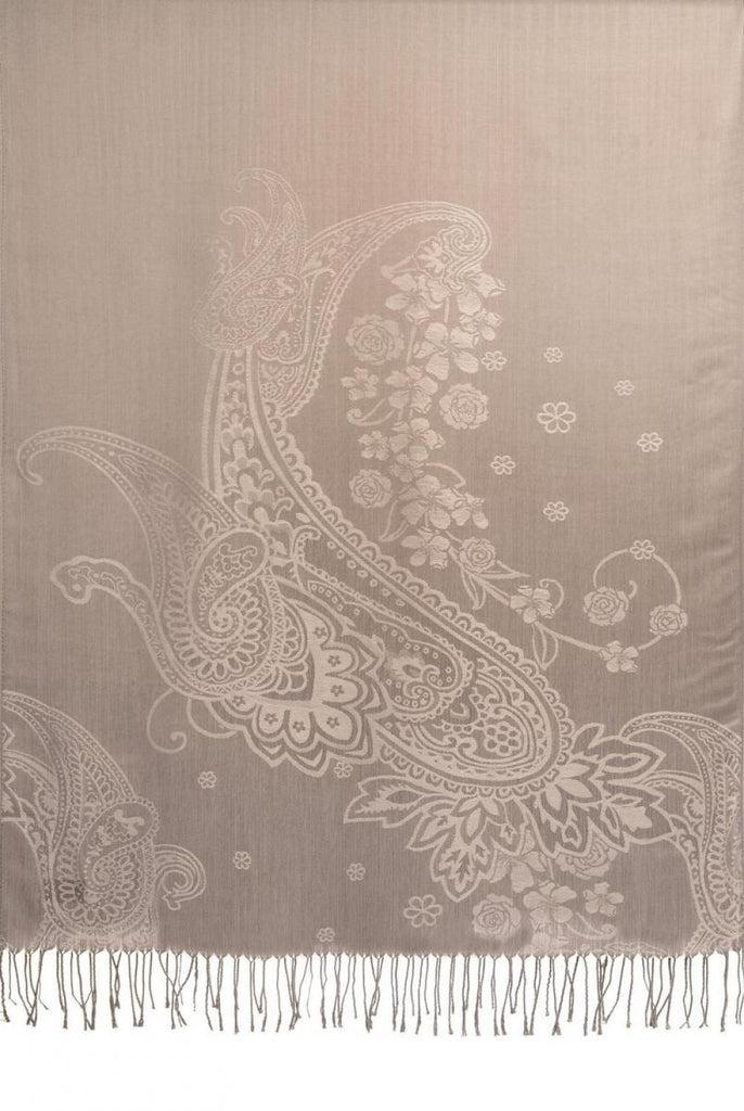 Liss Kiss Paisley & Roses On Silver Grey Pashmina Feel With Tassels - Scarf