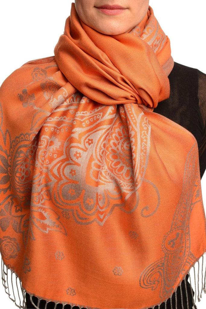 liss kiss Paisley & Roses On Terracotta Pashmina Feel With Tassels - Scarf