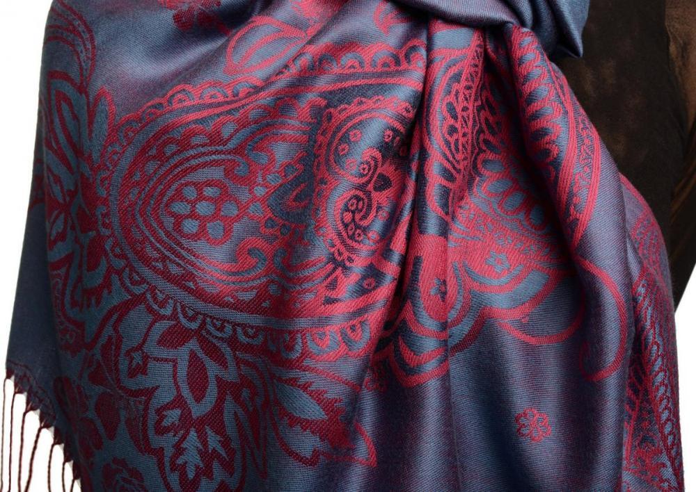 Liss Kiss Paisley & Roses On Violet Blue Pashmina Feel With Tassels - Scarf