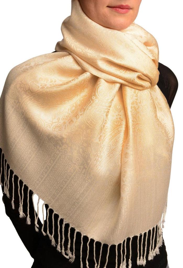 Liss Kiss Peach Beige Paisleys Pashmina Feel With Tassels - Scarf