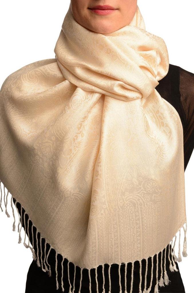 liss kiss Peach Beige Paisleys Pashmina Feel With Tassels - Scarf