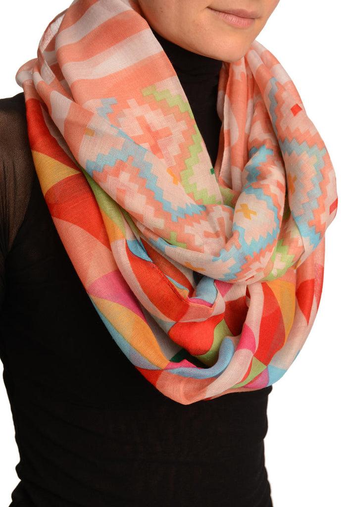 Liss Kiss Peach Geometrical Pattern Mix Snood Scarf - Snood