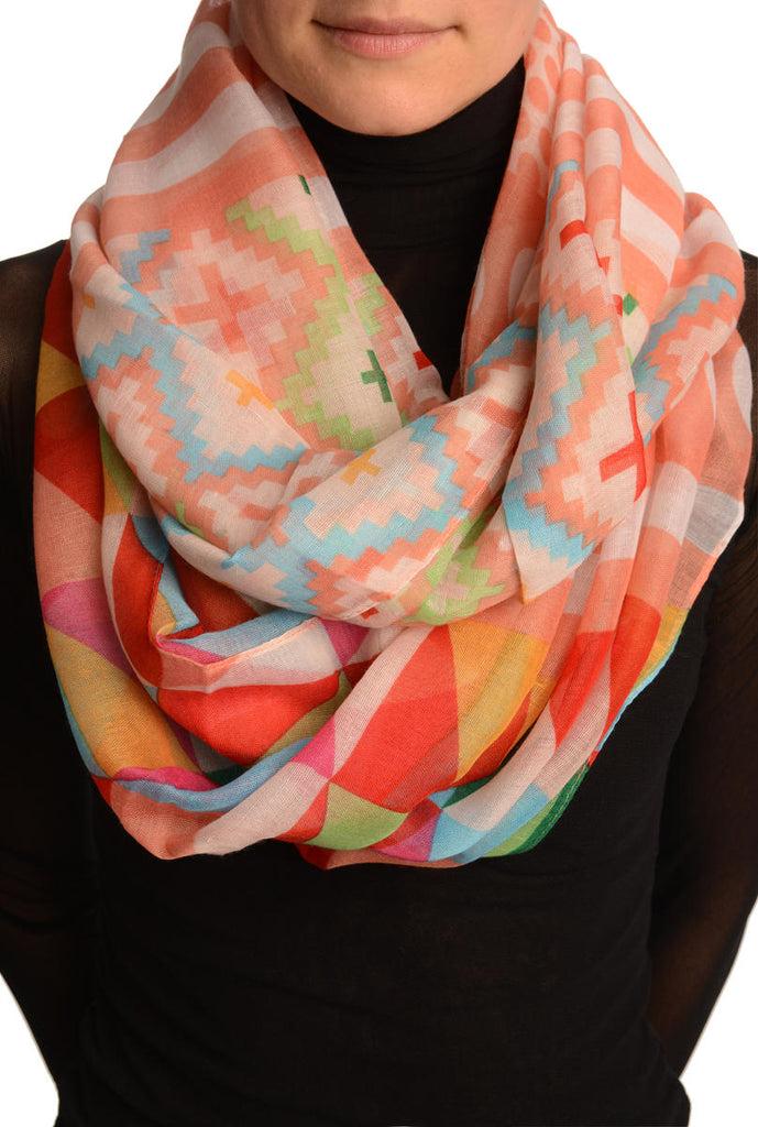 liss kiss Peach Geometrical Pattern Mix Snood Scarf - Snood