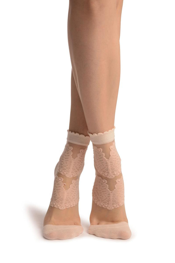 liss kiss Peach Hearts On Invisible Mesh Ankle High Socks - Socks