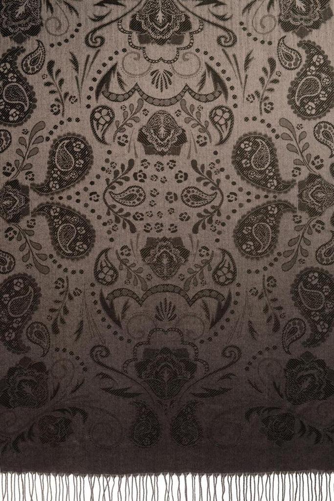 Liss Kiss Pearls & Paisleys On Black & Grey Pashmina With Tassels - Scarf
