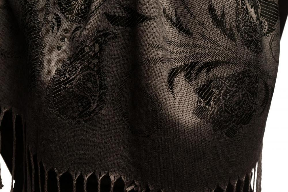 Liss Kiss Pearls & Paisleys On Black & Grey Pashmina With Tassels - Scarf