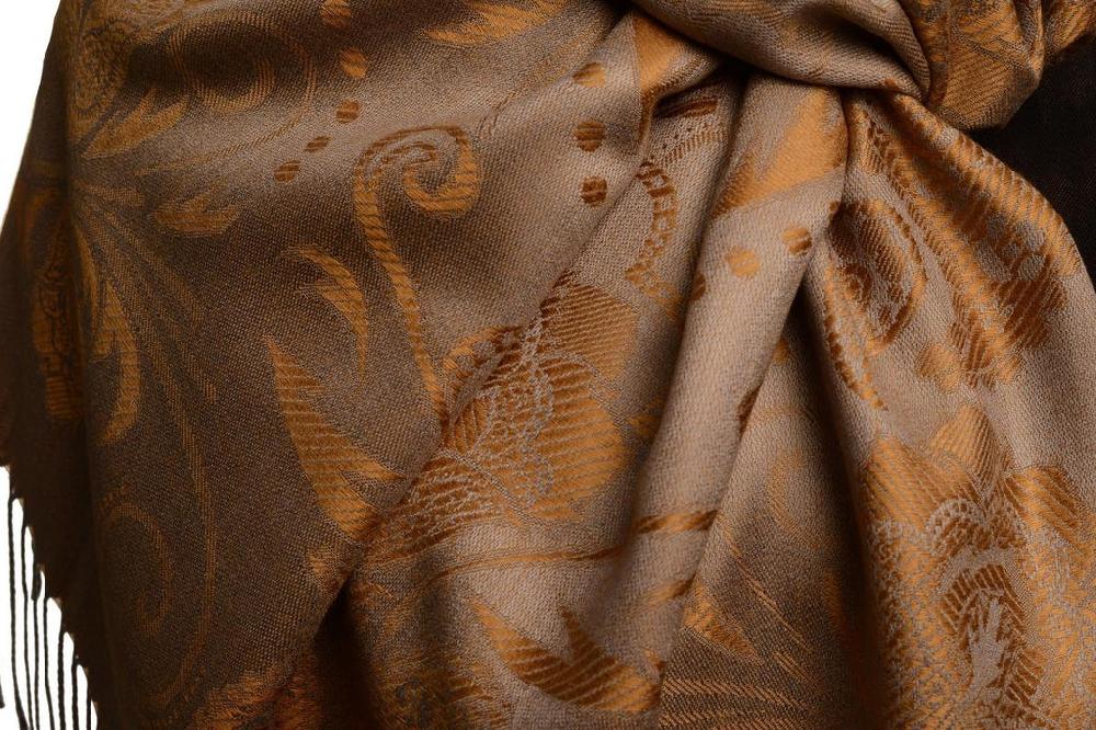 Liss Kiss Pearls & Paisleys On Brown & Grey Pashmina With Tassels - Scarf