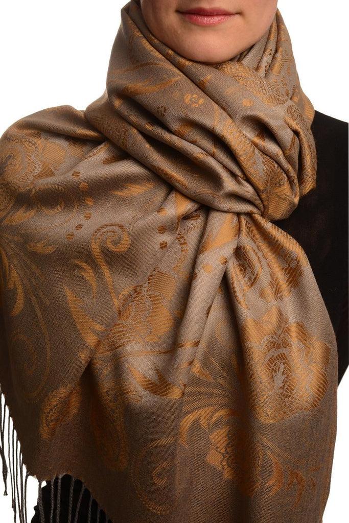 liss kiss Pearls & Paisleys On Brown & Grey Pashmina With Tassels - Scarf