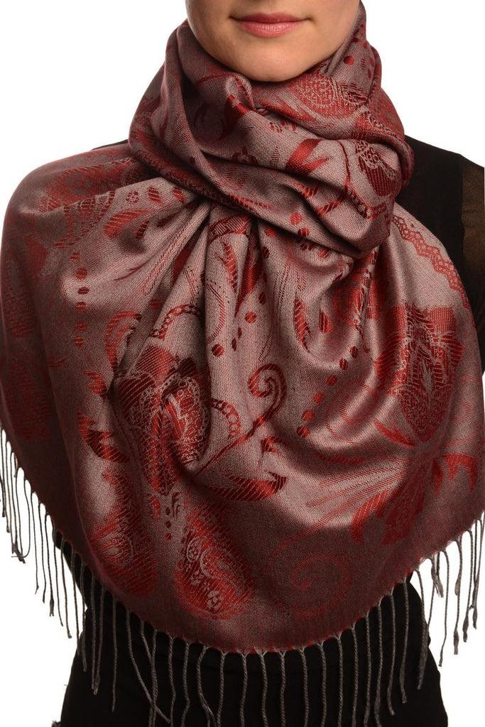 liss kiss Pearls & Paisleys On Burgundy Red Pashmina With Tassels - Scarf