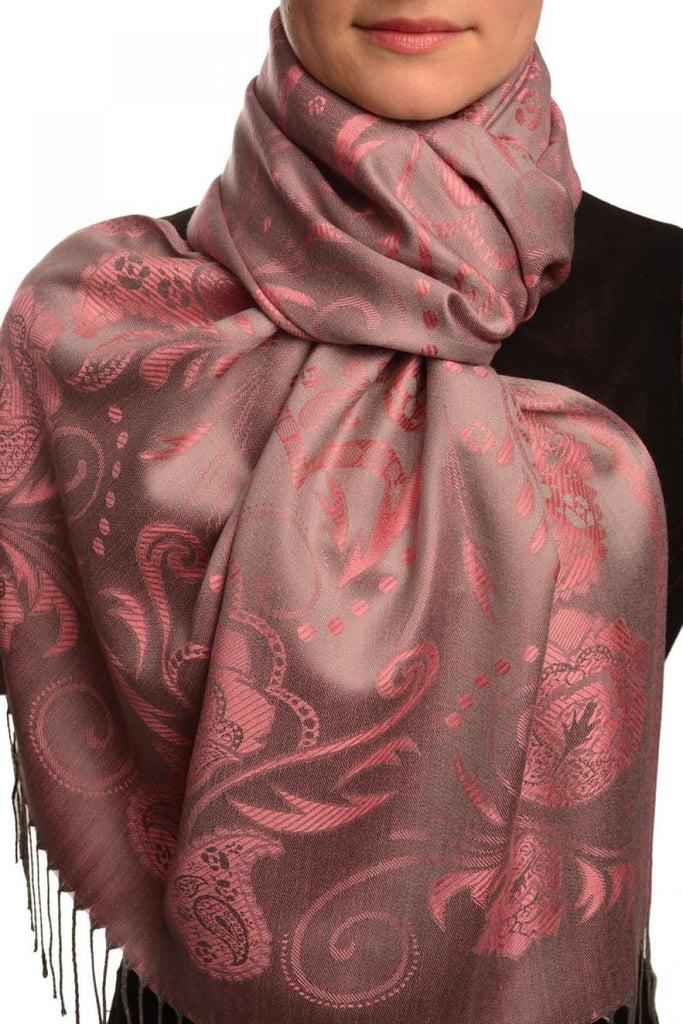 liss kiss Pearls & Paisleys On Carnation Pink & Grey Pashmina With Tassels - Scarf