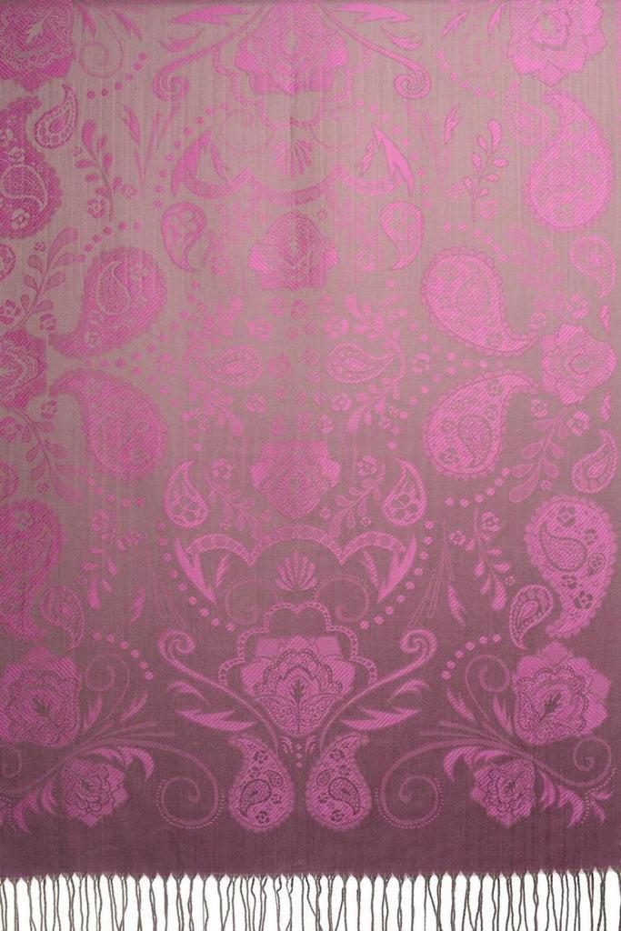 Liss Kiss Pearls & Paisleys On Fuchsia Pink & Grey Pashmina With Tassels - Scarf