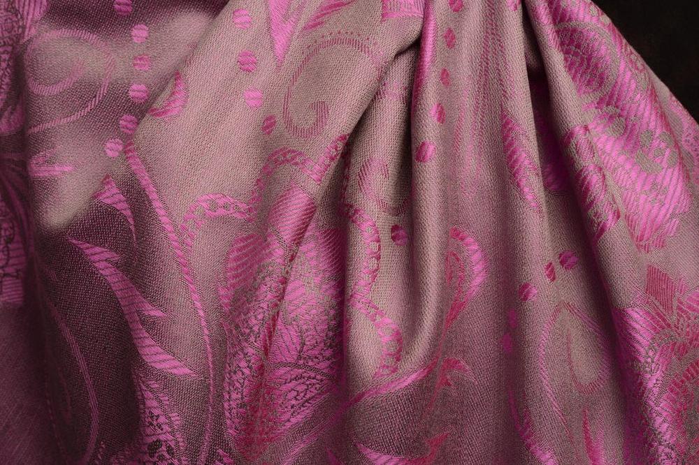 Liss Kiss Pearls & Paisleys On Fuchsia Pink & Grey Pashmina With Tassels - Scarf