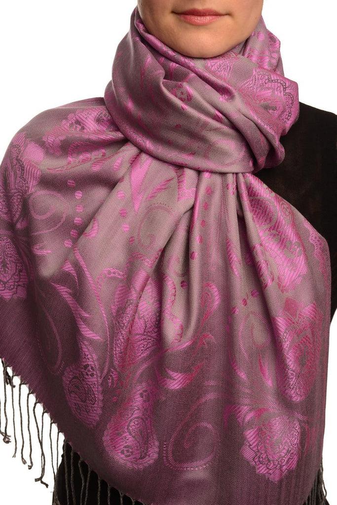 liss kiss Pearls & Paisleys On Fuchsia Pink & Grey Pashmina With Tassels - Scarf