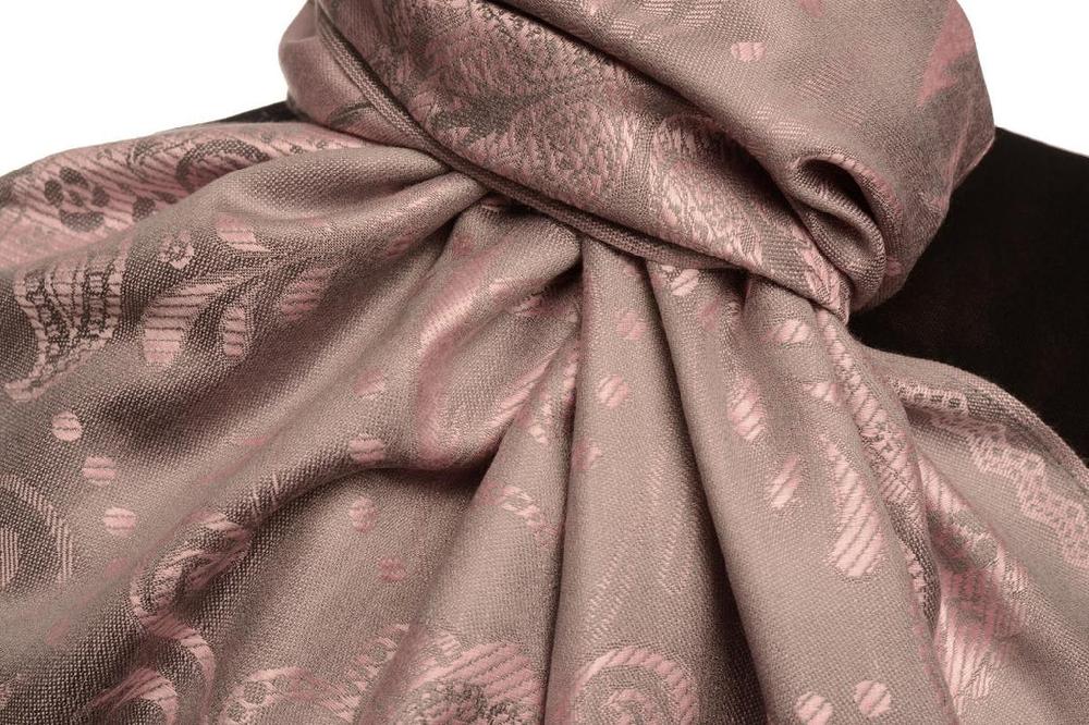 Liss Kiss Pearls & Paisleys On Pink & Grey Pashmina With Tassels - Scarf