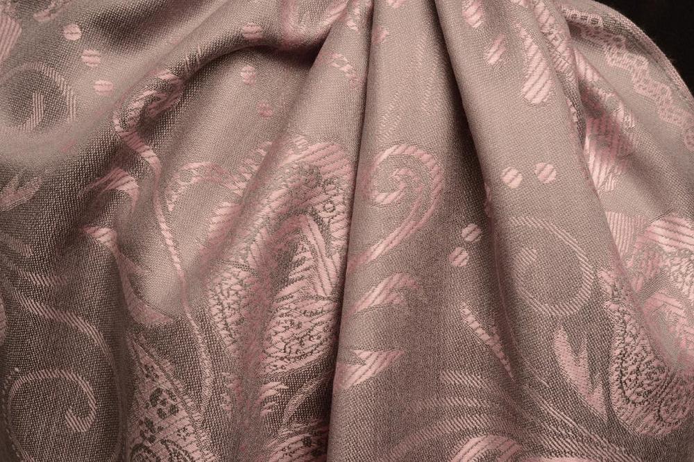 Liss Kiss Pearls & Paisleys On Pink & Grey Pashmina With Tassels - Scarf