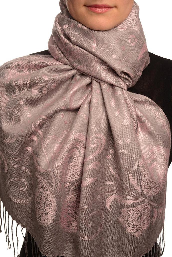 liss kiss Pearls & Paisleys On Pink & Grey Pashmina With Tassels - Scarf