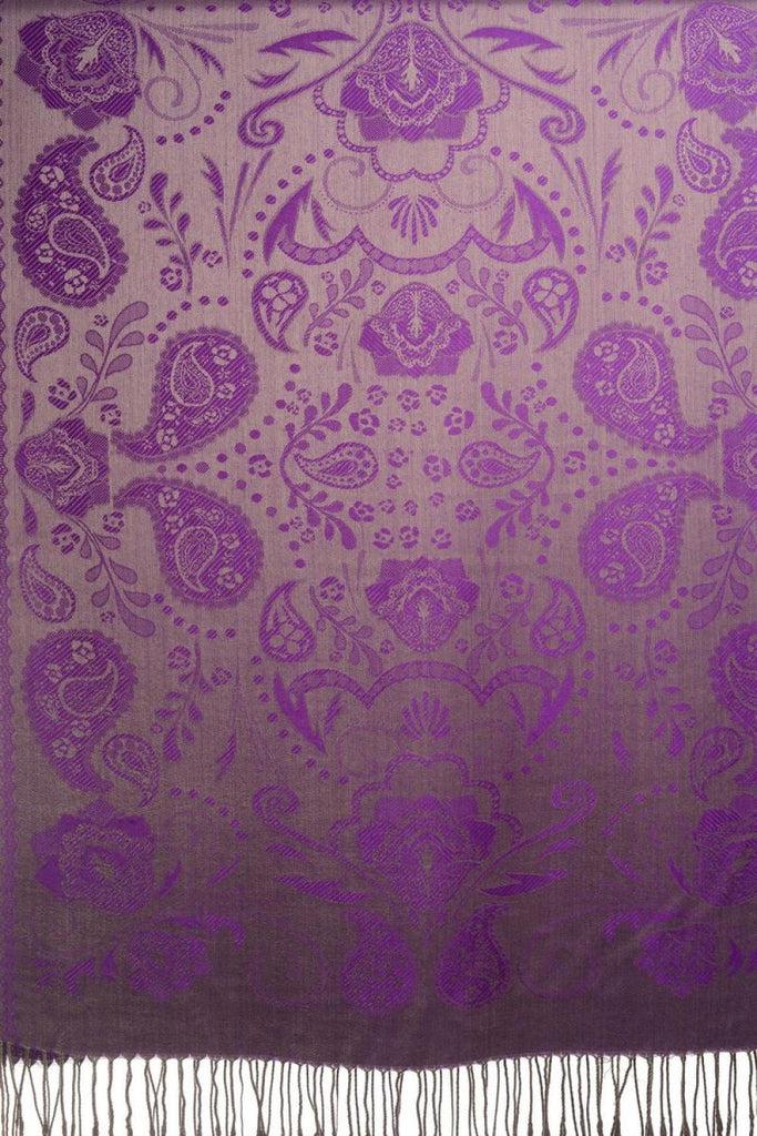 Liss Kiss Pearls & Paisleys On Purple & Grey Pashmina With Tassels - Scarf