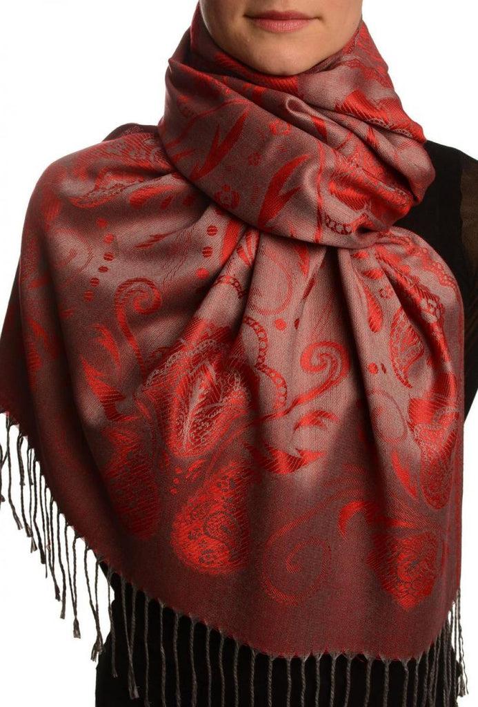 liss kiss Pearls & Paisleys On Red Pashmina With Tassels - Scarf
