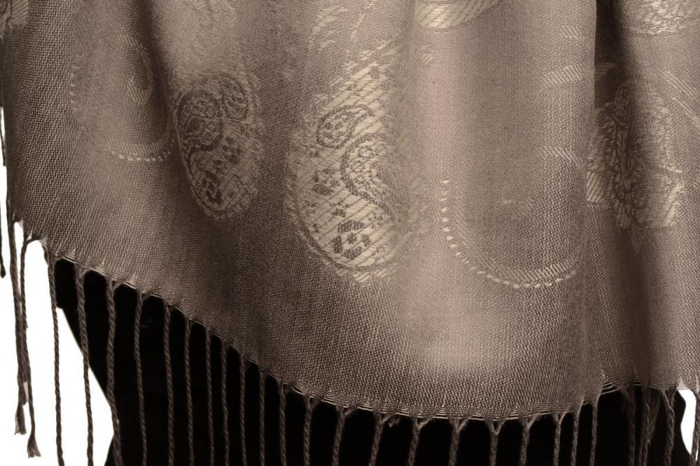 Liss Kiss Pearls & Paisleys On Silver Grey Pashmina With Tassels - Scarf