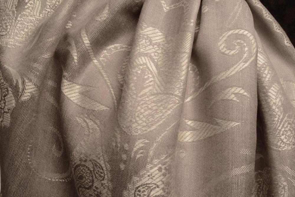 Liss Kiss Pearls & Paisleys On Silver Grey Pashmina With Tassels - Scarf